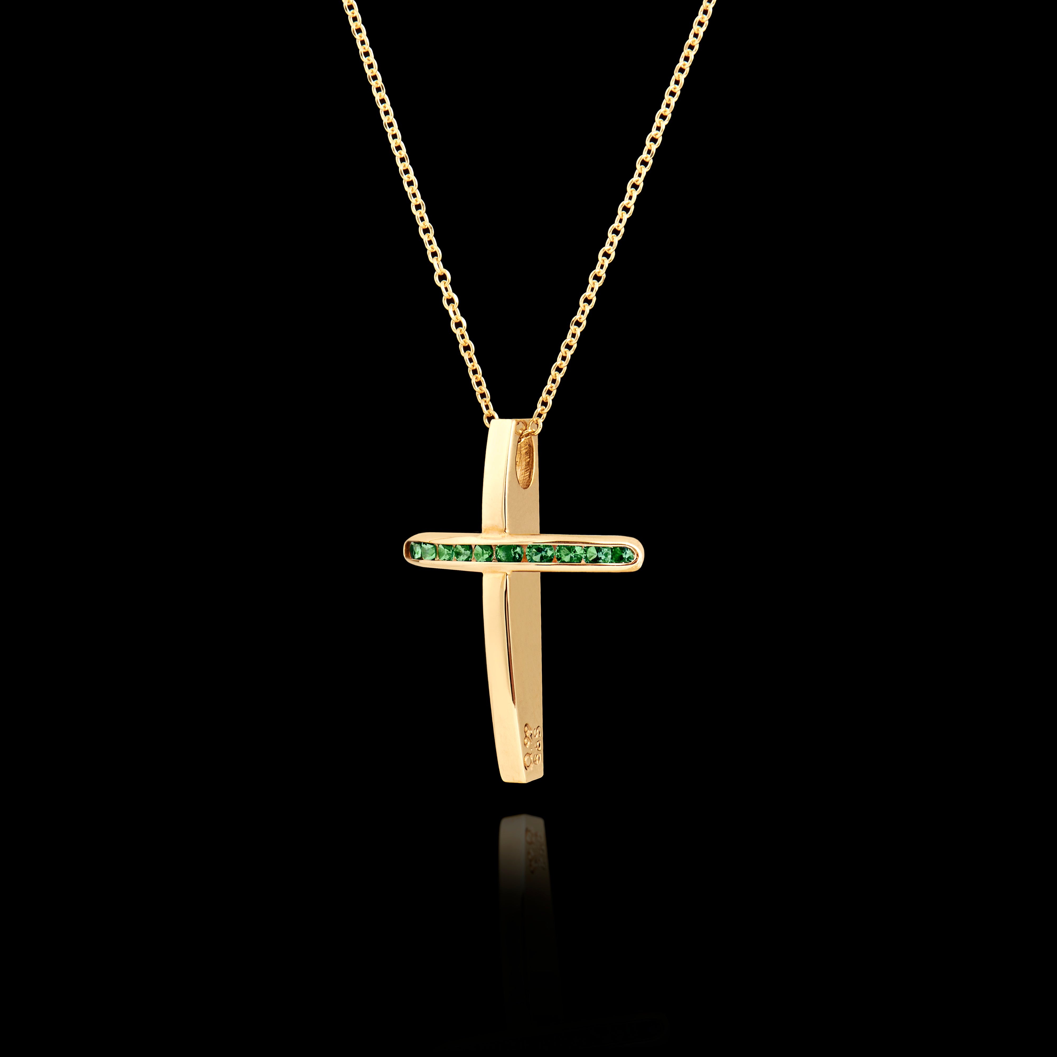 Γυναικείος Χρυσός Σταυρός 14K με ζιργκόν 17692 Green