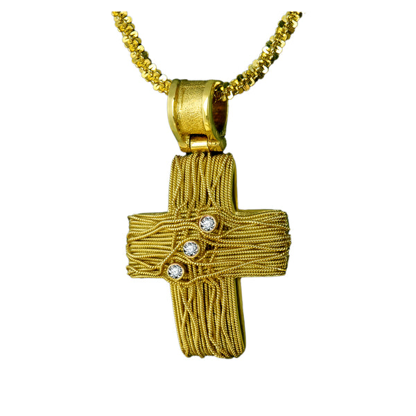 Γυναικείος Χρυσός Σταυρός 18Κ με στριφτό σύρμα και διαμάντια 5081 (Δεν περιλαμβάνεται η αλυσίδα)