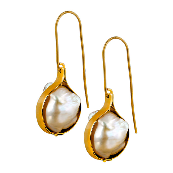 Women's 14K Gold Earrings with Baroque Pearl 14369